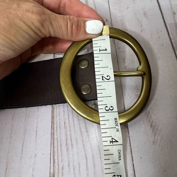 GAP Brown Leather Braided Belt Large Brass Round Buckle - Picture 7 of 9